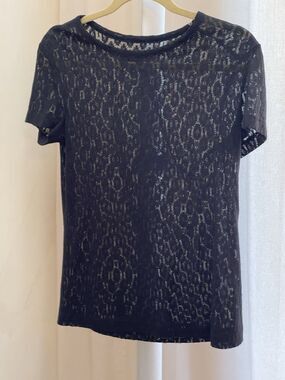 Rag & Bone Black Sheer Leopard Lace Short Sleeve Top Women Size M